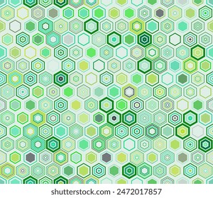 Hexagon grid background. Geometric elements of varied style and color. Hexagon cells. Tileable pattern. Seamless background. Vibrant vector illustration.