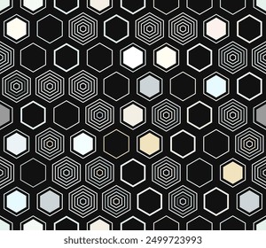 Hexagon grid background. Geometric elements of varied style and color. Hexagonal cells. Tileable pattern. Seamless background. Vibrant vector illustration.