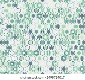 Hexagon grid background. Geometric shapes of varied style and color. Hexagon cells. Tileable pattern. Seamless background. Vibrant vector illustration.