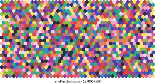 Hexagon grid background texture pattern colorful . Honeycomb vector background. Isometric geometry. Aspect Ratio 2:1