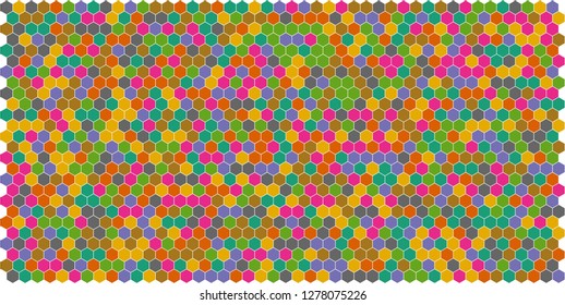 Hexagon grid background texture pattern colorful . Honeycomb vector background. Isometric geometry. Aspect Ratio 2:1