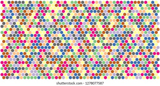 Hexagon grid background texture pattern colorful . Honeycomb vector background. Isometric geometry. Aspect Ratio 2:1
