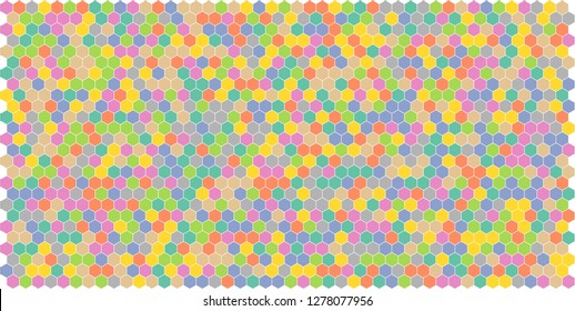 Hexagon grid background texture pattern colorful . Honeycomb vector background. Isometric geometry. Aspect Ratio 2:1