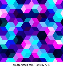 Fondo vectorial transparente azul de rejilla hexagonal. Polígonos infantiles de seis esquinas de diseño geométrico. Color de moda patrón de células hexágonas para ui de juego. El cubo de abeja forma mosaico.