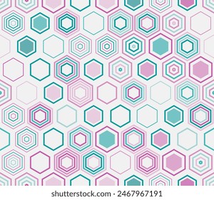 Hexagon grid pattern. Geometric shapes of varied style and color. Honeycomb cells. Tileable pattern. Seamless background. Vibrant vector illustration.