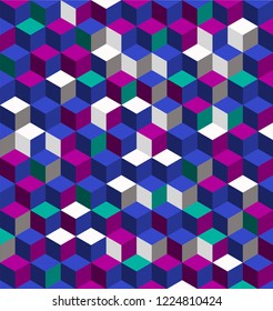 Hexagon grid seamless background from cubes vector. Polygons with geometric bauhaus design. Trendy pattern of hexagonal colors for your business. Cell cube forms a mosaic.