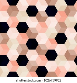 Hexagon grid seamless vector background.  Multiple polygons with six corners geometric graphic design.  Trendy colors hexagon tile pattern for banner or card.  Honeycomb shapes mosaic backdrop.