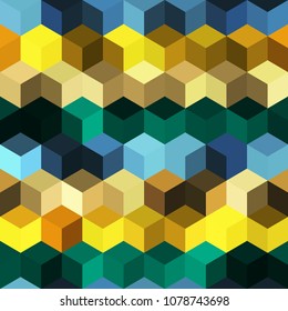 Hexagon grid seamless vector background. Colorful polygons six corners geometric design. Trendy colors hexagon cells pattern for game ui. Honeycomb cube shapes mosaic.