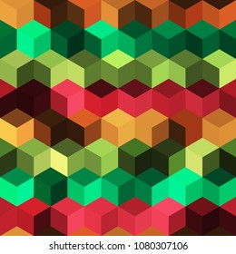 Hexagon grid seamless vector background. Stylized polygons six corners geometric design. Trendy colors hexagon cells pattern for game background. Honeycomb cube shapes mosaic.