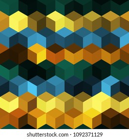 Hexagon grid seamless vector background. Stylized polygons six corners geometric design. Trendy colors hexagon cells pattern for game ui. Honeycomb cube shapes mosaic.