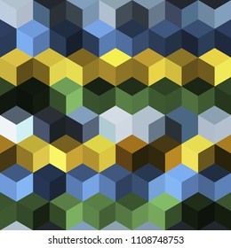 Hexagon grid seamless vector background. Bright polygons with six corners geometric graphic design. Trendy colors hexagon cells pattern for banner or cover. Honeycomb cube shapes mosaic.