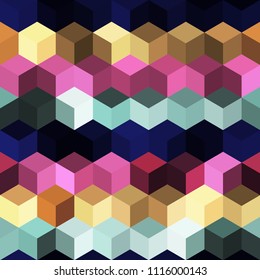 Hexagon grid seamless vector background. Colorful polygons six corners geometric design. Trendy colors hexagon cells pattern for game ui. Honeycomb cube shapes mosaic.
