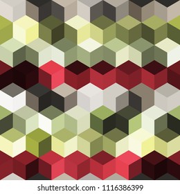 Hexagon grid seamless vector background. Cool polygons with six corners geometric graphic design. Trendy colors hexagon cells pattern for flyer or cover. Honeycomb shapes mosaic backdrop.