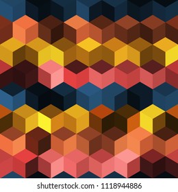 Hexagon grid seamless vector background. Colorful polygons six corners geometric design. Trendy colors hexagon cells pattern for game ui. Honeycomb shapes mosaic backdrop.