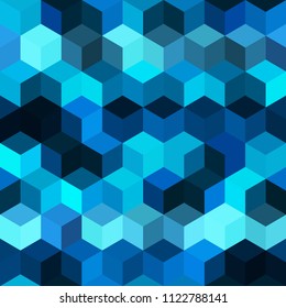 Hexagon grid seamless vector background. Cool polygons with bauhaus corners geometric graphic design. Trendy colors hexagon cells pattern for web or cover. Honeycomb cube shapes mosaic.