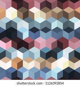 Hexagon grid seamless vector background. Childish polygons bauhaus corners geometric design. Trendy colors hexagon cells pattern for game background. Hexagonal shapes modern backdrop.