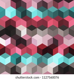 Hexagon grid seamless vector background. Minimal polygons bauhaus corners geometric design. Trendy colors hexagon cells pattern for game background. Hexagonal shapes modern backdrop.