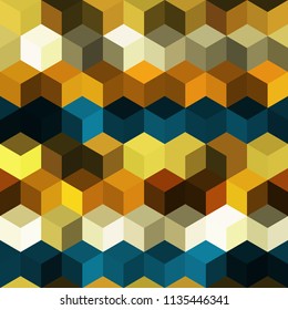 Hexagon grid seamless vector background. Bright polygons with bauhaus corners geometric graphic design. Trendy colors hexagon cells pattern for banner or cover. Hexagonal shapes modern backdrop.