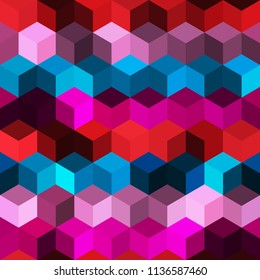 Hexagon grid seamless vector background. Minimal polygons with bauhaus corners geometric graphic design. Trendy colors hexagon cells pattern for web or cover. Honeycomb shapes mosaic backdrop.