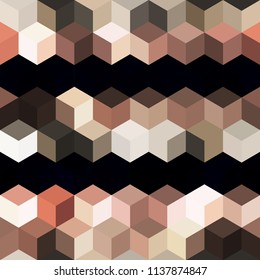 Hexagon grid seamless vector background. Cool polygons with bauhaus corners geometric graphic design. Trendy colors hexagon cells pattern for web or cover. Honeycomb cube shapes mosaic.