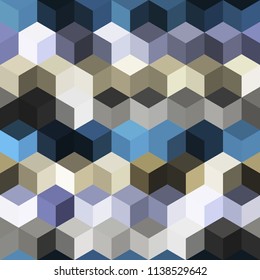 Hexagon grid seamless vector background. Bright polygons with bauhaus corners geometric graphic design. Trendy colors hexagon cells pattern for card or cover. Honeycomb cube shapes mosaic.