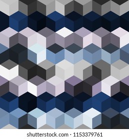 Hexagon grid seamless vector background. Cool polygons with bauhaus corners geometric graphic design. Trendy colors hexagon cells pattern for web or cover. Hexagonal shapes modern backdrop.