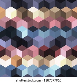 Hexagon grid seamless vector background. Minimal polygons with bauhaus corners geometric graphic design. Trendy colors hexagon cells pattern for flyer or cover. Honeycomb shapes mosaic backdrop.