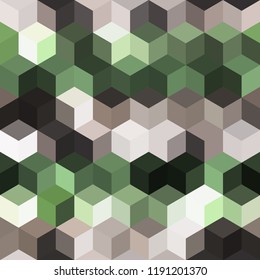 Hexagon grid seamless vector background. Cool polygons with bauhaus corners geometric graphic design. Trendy colors hexagon cells pattern for card or cover. Honeycomb cube shapes mosaic.