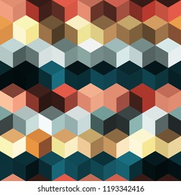 Hexagon grid seamless vector background. Technological polygons bauhaus corners geometric design. Trendy colors hexagon cells pattern for banner or cover. Honeycomb cube shapes mosaic.