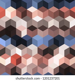 Hexagon grid seamless vector background. Colorful polygons bauhaus corners geometric design. Trendy colors hexagon cells pattern for game background. Hexagonal shapes modern backdrop.