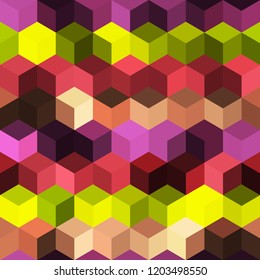 Hexagon grid seamless vector background. Bright polygons with bauhaus corners geometric graphic design. Trendy colors hexagon cells pattern for web or cover. Honeycomb shapes mosaic backdrop.