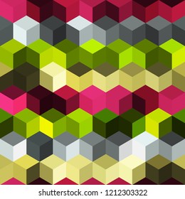 Hexagon grid seamless vector background. Minimal polygons with bauhaus corners geometric graphic design. Trendy colors hexagon cells pattern for card or cover. Honeycomb cube shapes mosaic.