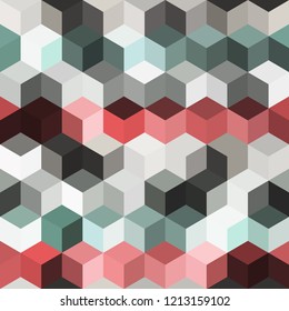 Hexagon grid seamless vector background. Stylized polygons bauhaus corners geometric design. Trendy colors hexagon cells pattern for banner or cover. Hexagonal shapes modern backdrop.
