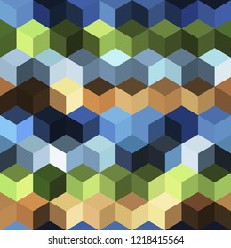 Hexagon grid seamless vector background. Stylized polygons bauhaus corners geometric design. Trendy colors hexagon cells pattern for flyer or cover. Hexagonal shapes modern backdrop.