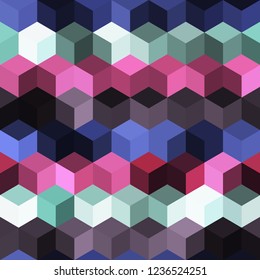 Hexagon grid seamless vector background. Cool polygons with bauhaus corners geometric graphic design. Trendy colors hexagon cells pattern for banner or cover. Honeycomb cube shapes mosaic.