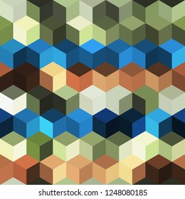 Hexagon grid seamless vector background. Minimal polygons with bauhaus corners geometric graphic design. Trendy colors hexagon cells pattern for card or cover. Honeycomb cube shapes mosaic.