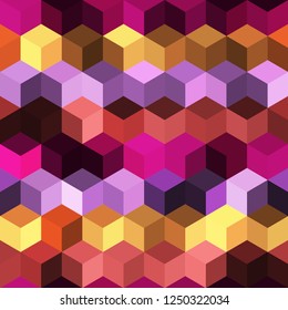 Hexagon grid seamless vector background. Colorful polygons bauhaus corners geometric design. Trendy colors hexagon cells pattern for flyer or cover. Honeycomb shapes mosaic backdrop.