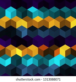 Hexagon grid seamless vector background. Minimal polygons with bauhaus corners geometric graphic design. Trendy colors hexagon cells pattern for game ui. Honeycomb shapes mosaic backdrop.