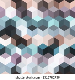 Hexagon grid seamless vector background. Stylized polygons bauhaus corners geometric design. Trendy colors hexagon cells pattern for game ui. Hexagonal shapes modern backdrop.