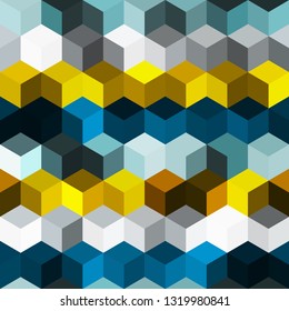 Hexagon grid seamless vector background. Bright polygons with bauhaus corners geometric graphic design. Trendy colors hexagon cells pattern for banner or cover. Hexagonal shapes modern backdrop.