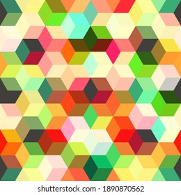 Hexagon grid seamless vector background. Multiple polygons six corners geometric design. Trendy colors hexagon cells tile pattern for banner or cover. Honeycomb shapes mosaic backdrop.