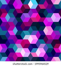 Hexagon grid seamless vector background. Multiple polygons six corners geometric design. Trendy colors hexagon cells tile pattern for banner or cover. Honeycomb shapes mosaic backdrop.