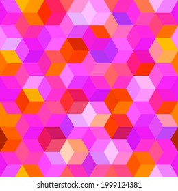 Hexagon grid seamless vector background. Multiple polygons six corners geometric design. Trendy colors hexagon cells tile pattern for banner or cover. Honeycomb shapes mosaic backdrop.