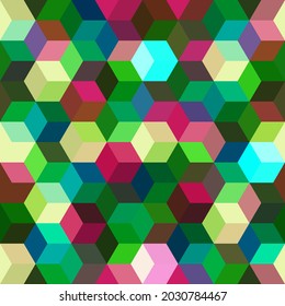 Hexagon grid seamless vector background. Multiple polygons six corners geometric design. Trendy colors hexagon cells tile pattern for banner or cover. Honeycomb shapes mosaic backdrop.