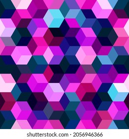 Hexagon grid seamless vector background. Multiple polygons six corners geometric design. Trendy colors hexagon cells tile pattern for banner or cover. Honeycomb shapes mosaic backdrop.