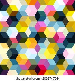 Hexagon Grid Seamless Vector Background. Stylized Polygons Six Corners Geometric Graphic Design. Trendy Colors Hexagon Cells Tile Pattern For Banner. Hexagonal Shapes Modern Backdrop.