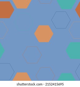 Hexagon grid seamless vector background. Technological polygons six corners geometric design. Trendy colors hexagon cells tile pattern for banner or cover.  Hand painted colorful illustration