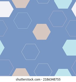 Hexagon grid seamless vector background. Technological polygons six corners geometric design. Trendy colors hexagon cells tile pattern for banner or cover.  Honeycomb shapes mosaic backdrop.