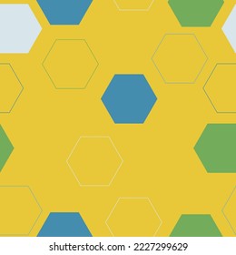 Hexagon grid seamless vector background. Technological polygons six corners geometric design. Trendy colors hexagon cells tile pattern for banner or cover.  Hand painted colorful illustration