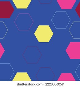 Hexagon grid seamless vector background. Technological polygons six corners geometric design. Trendy colors hexagon cells tile pattern for banner or cover. Repeating Pattern Tile Swatch Included.